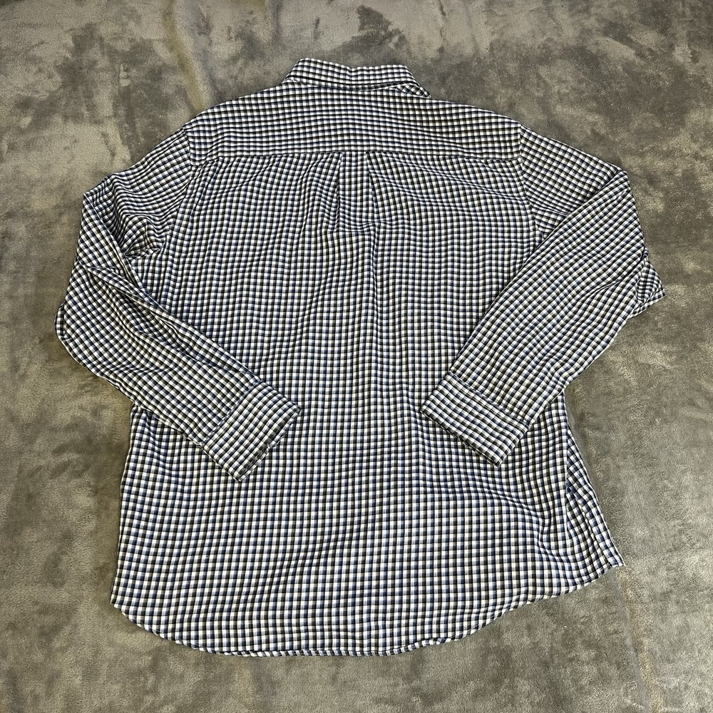 Van Heusen Button Down Mens Large Blue Gingham Check Long Sleeve Dress Shirt - Picture 2 of 5